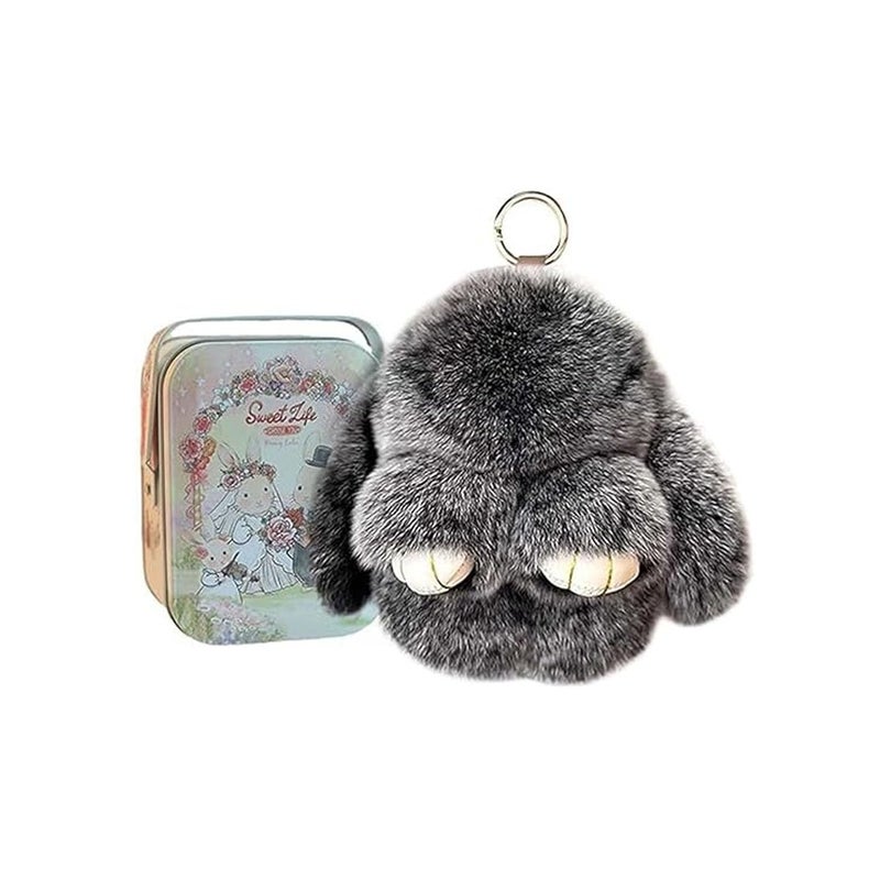 RWSEFK Bunny Keychain with Box, Bunny Keychain with Tin, BunnyCute Plush Key chain (Frost black + box) - Image 1