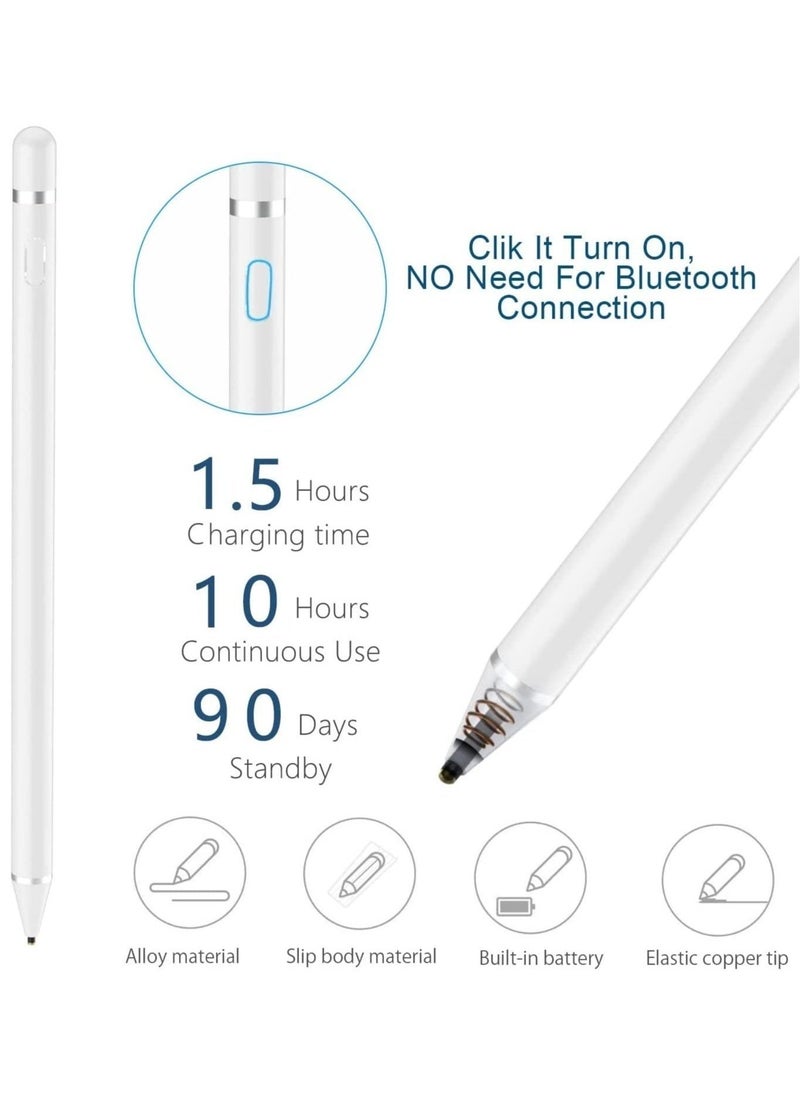 Stylus Pen Compatible with iPad Apple pencil Touch Screen Pen Capacitive Rechargeable Styli with 1.5mm Ultra Fine Tips Compatible with iPads/Tablets/iPhones/Samsung/Lenovo/LGHTC with Two Caps - Image 2