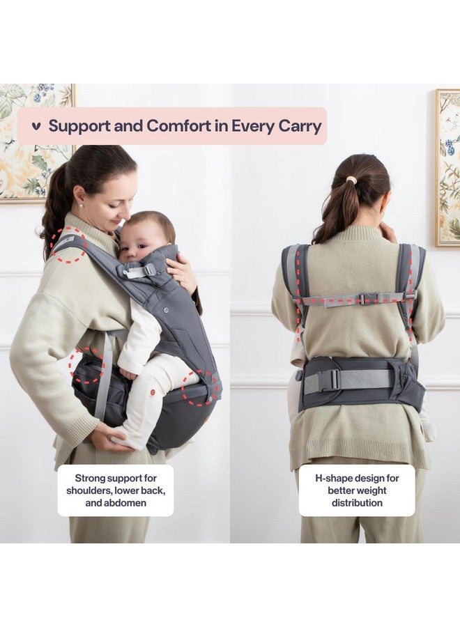 BabbleRoo 6-in-1 Baby Carrier with Hip Seat, Ergonomic, Cozy & Adjustable Toddler Carrier 7-50 lbs with Hip & Lumbar Support, Hood for Sun Protection, Baby Carrier Newborn to Toddler, Gray - Image 3