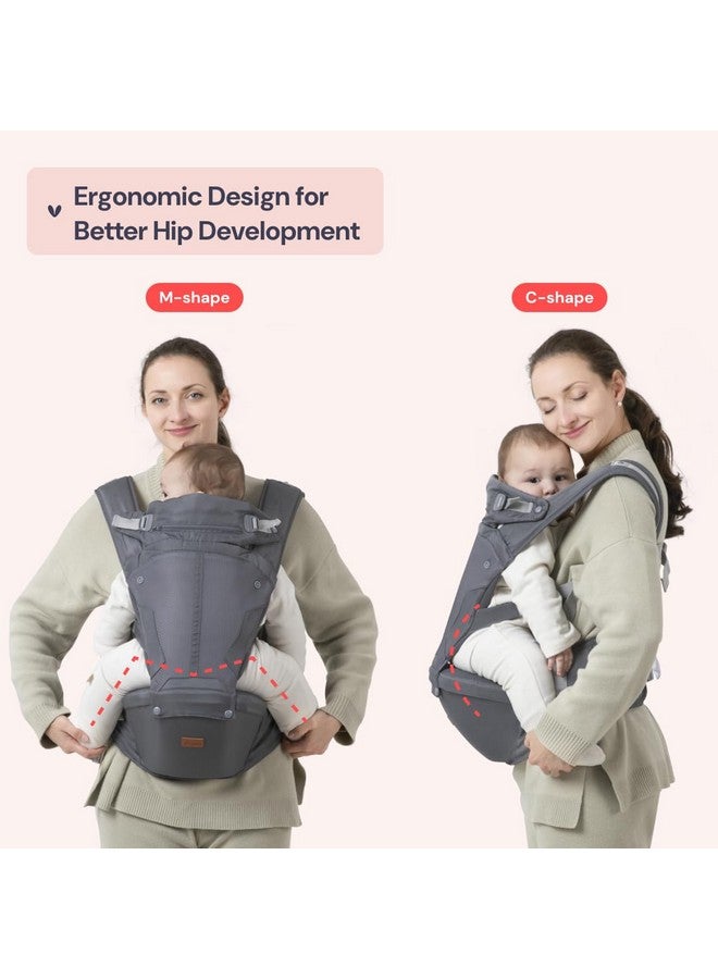 BabbleRoo 6-in-1 Baby Carrier with Hip Seat, Ergonomic, Cozy & Adjustable Toddler Carrier 7-50 lbs with Hip & Lumbar Support, Hood for Sun Protection, Baby Carrier Newborn to Toddler, Gray - Image 1