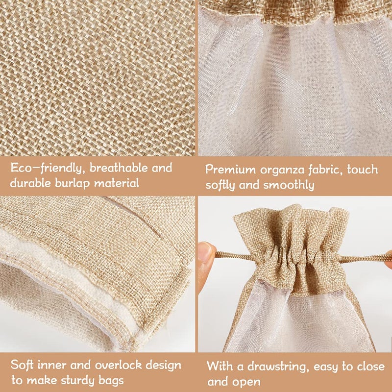 Shintop Wine Gift Bags, 10pcs Burlap Jute Bottle Bags 750ml with Sheer Window Organza Hessian Drawstring Pouches for Wedding Festival Wine Tasting Party Favors (14 x 6.3 inches) - Image 3