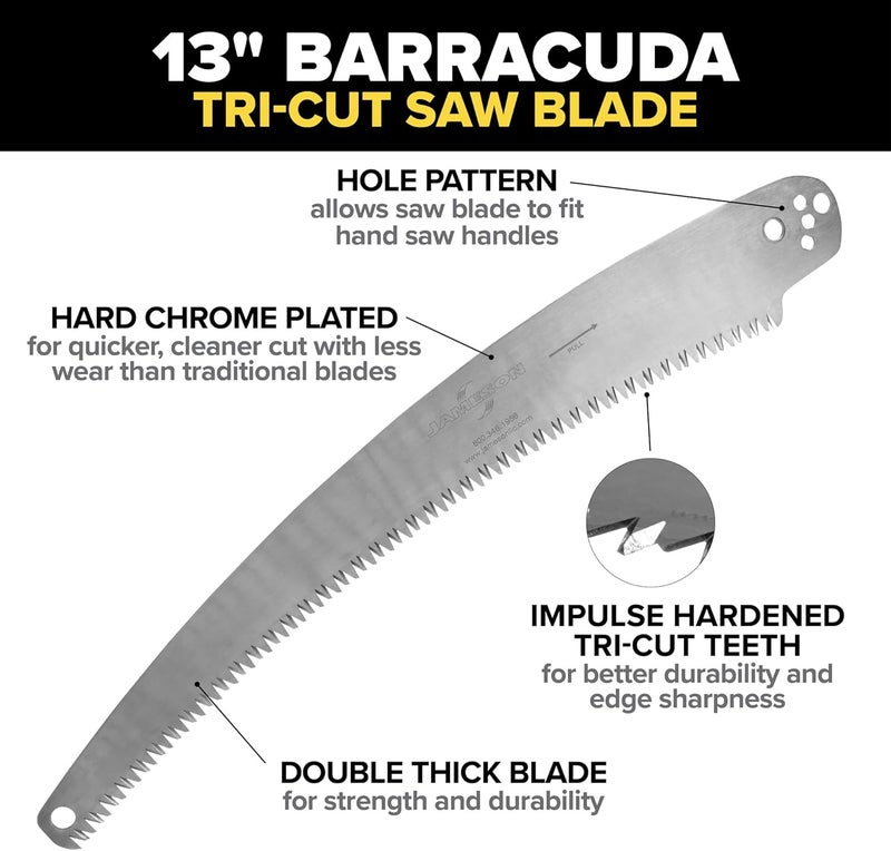 JAMESON PS-3FPS1 Tri-Cut Pole Saw Head Kit, 13-Inch Barracuda Blade, Converts Extension Poles for Precise Tree Trimming and Pruning - Image 3
