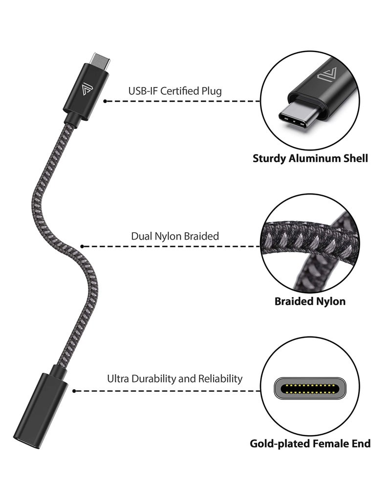 Faracent كابل تمديد USB Type C قصير (3.3 قدم/1 متر)، شحن سريع 140 واط PD، نقل بيانات 10 جيجابت في الثانية USB 3.1 الجيل 2، كابل موسع ذكر إلى أنثى 4K USBC، متوافق مع iPhone15، MacBook M2 Surface XPS أسود - Image 2