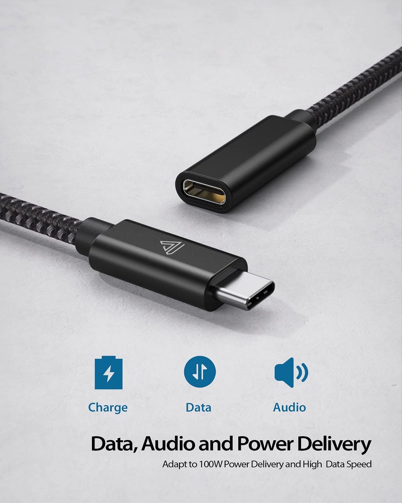 Faracent كابل تمديد USB Type C قصير (3.3 قدم/1 متر)، شحن سريع 140 واط PD، نقل بيانات 10 جيجابت في الثانية USB 3.1 الجيل 2، كابل موسع ذكر إلى أنثى 4K USBC، متوافق مع iPhone15، MacBook M2 Surface XPS أسود - Image 3