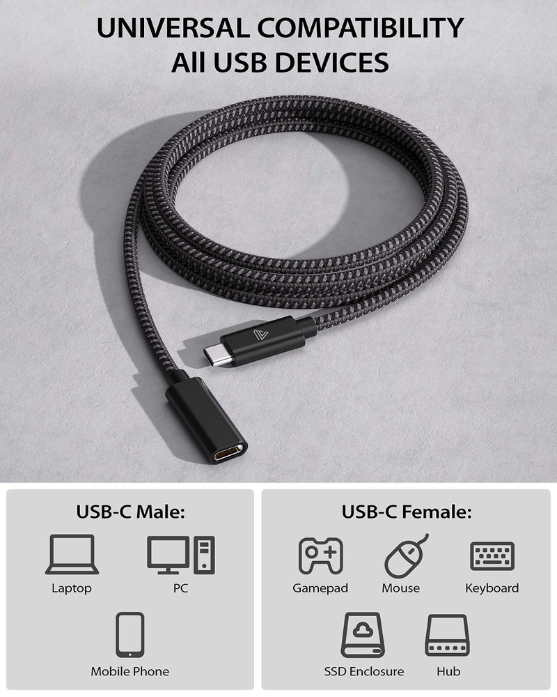Faracent كابل تمديد USB Type C قصير (3.3 قدم/1 متر)، شحن سريع 140 واط PD، نقل بيانات 10 جيجابت في الثانية USB 3.1 الجيل 2، كابل موسع ذكر إلى أنثى 4K USBC، متوافق مع iPhone15، MacBook M2 Surface XPS أسود - Image 5