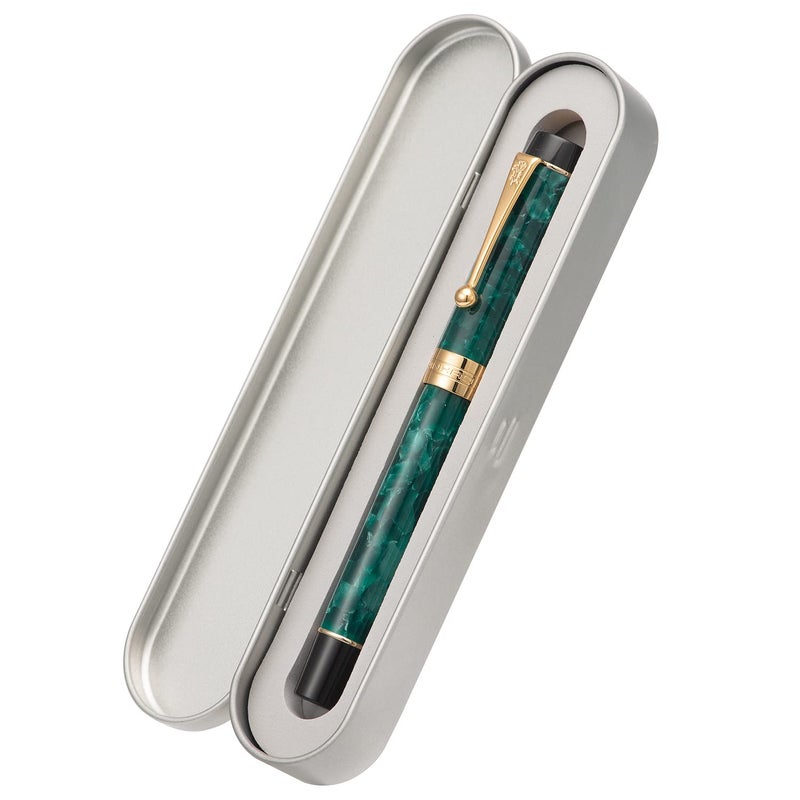 Lanxivi Jinhao 100 Classic Fountain Pen Green Celluloid, Extra Fine Nib with Converter and Pen Case Set - Image 1
