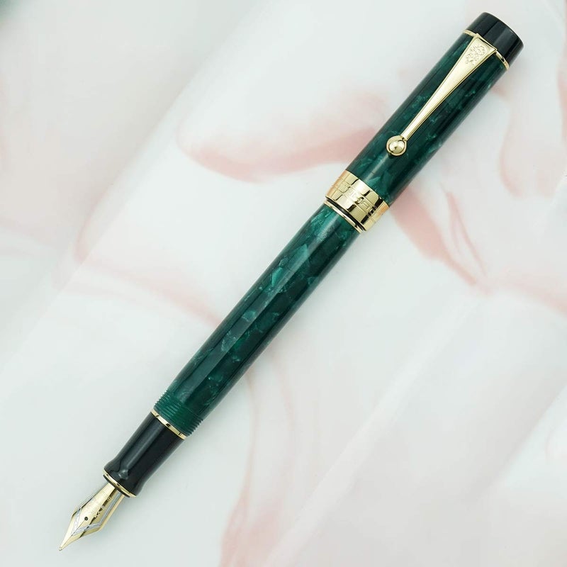 Lanxivi Jinhao 100 Classic Fountain Pen Green Celluloid, Extra Fine Nib with Converter and Pen Case Set - Image 2