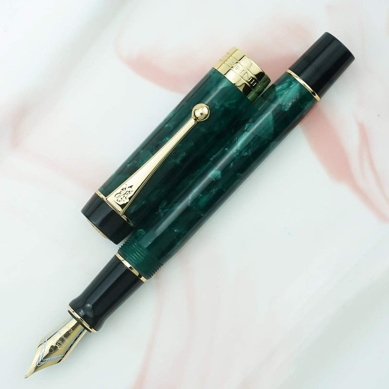 Lanxivi Jinhao 100 Classic Fountain Pen Green Celluloid, Extra Fine Nib with Converter and Pen Case Set - Image 3