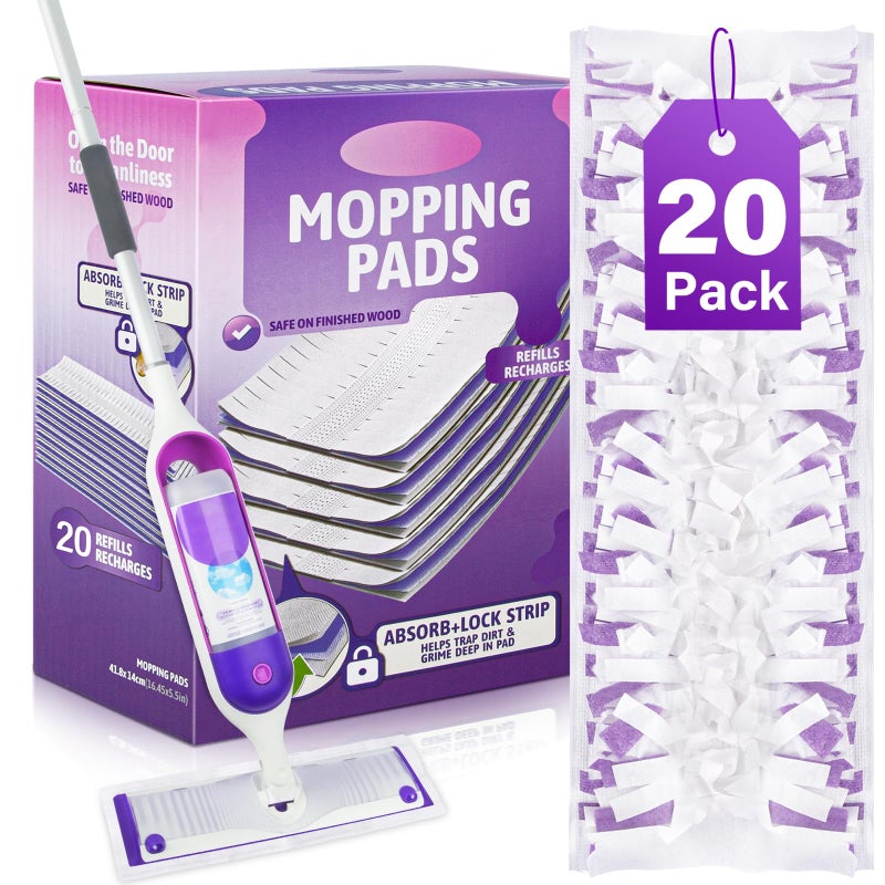 EHADOO Mop Pads Refills for Swiffer Power Mop: 20 Pcs Wet Dry Disposable Pad for Multi-Surface Floor Cleaning - Mopping Replacement for Tile Hardwood - Sweeping Cloths for Home Kichen - Image 1