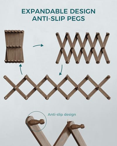 OROPY Wood Accordion Wall Hanger, Expandable Coat Rack Wall Mount with 17 Pegs, Expanding Hat Rack for Wall Walnut Color - Image 5