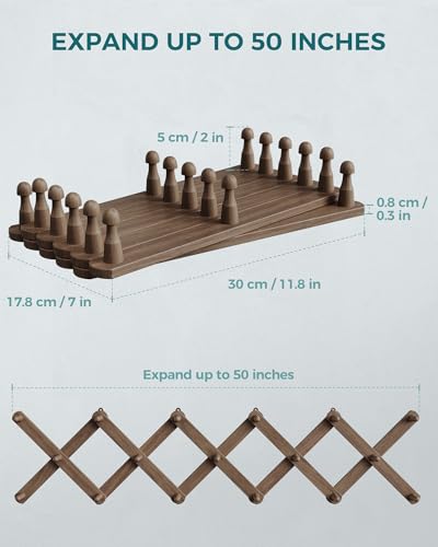 OROPY Wood Accordion Wall Hanger, Expandable Coat Rack Wall Mount with 17 Pegs, Expanding Hat Rack for Wall Walnut Color - Image 4