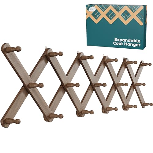 OROPY Wood Accordion Wall Hanger, Expandable Coat Rack Wall Mount with 17 Pegs, Expanding Hat Rack for Wall Walnut Color - Image 2