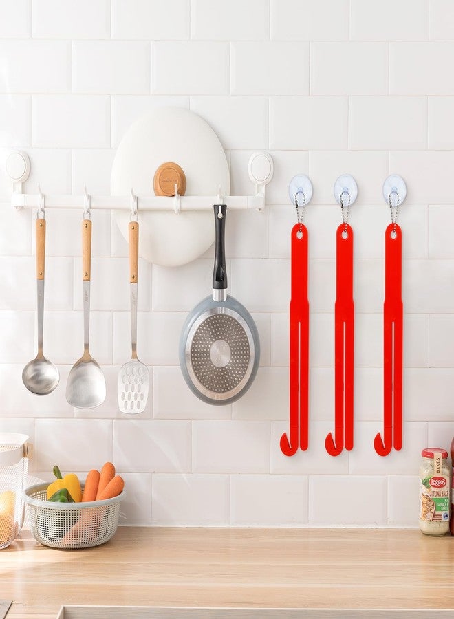 Pinsit 3PCS Bag Opener, Bag Squeezer, Food Pouch Cutter with Hang Chain and Suction Cup for Easy Storage, Red - Image 3