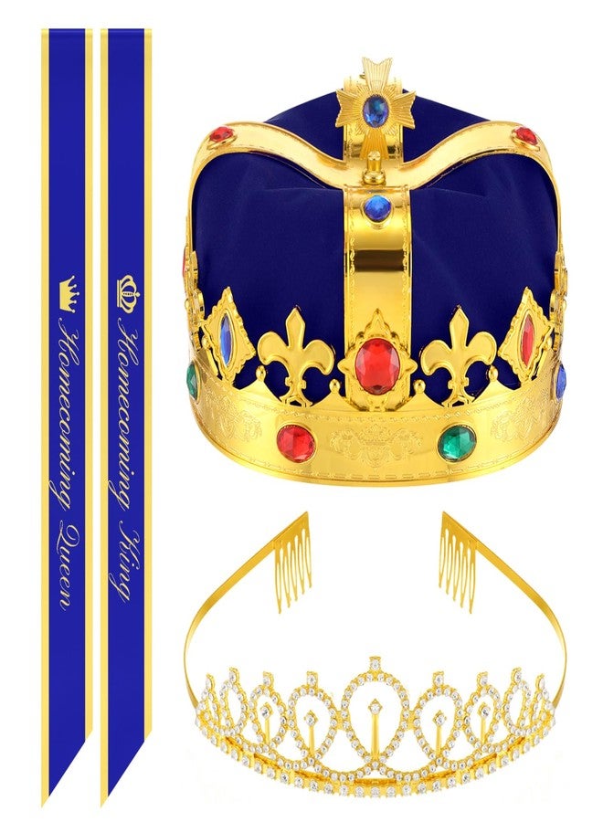 Bonuci Homecoming Party Supplies Prom Homecoming sovereign and Queen Sashes Crowns Hat Rhinestone Tiara(Blue) - Image 1