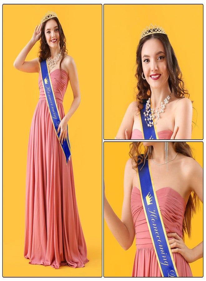 Bonuci Homecoming Party Supplies Prom Homecoming sovereign and Queen Sashes Crowns Hat Rhinestone Tiara(Blue) - Image 3