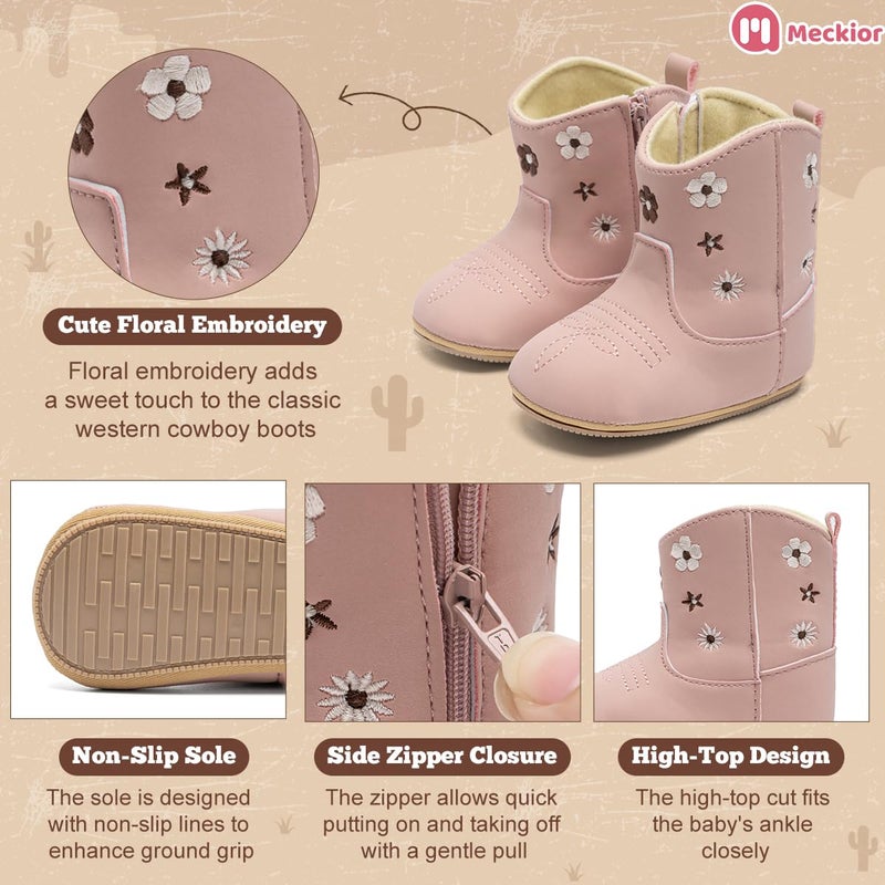 Meckior Baby Girls Cowboy Tassel Boots Side Zipper Moccasins Soft Bottom Non-Slip Toddler Shoe - Image 3
