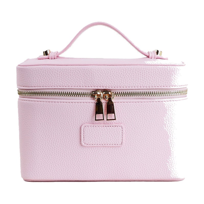 PU Leather Case Carry Handle Zipper Closure Cosmetic Organizer and Travel Storage Makeup Train in Pink for cosmetics - Image 1