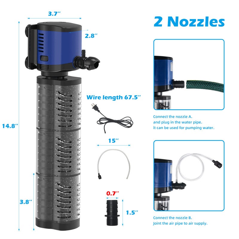 TARARIUM Aquarium Filter Powerful 660GPH for 100-300 Gallon Large Fish Tank Small Pond Fountain, Wave-Maker Submersible Water Pump Turtle Tank Filter for Saltwater & Freshwater System - Image 4