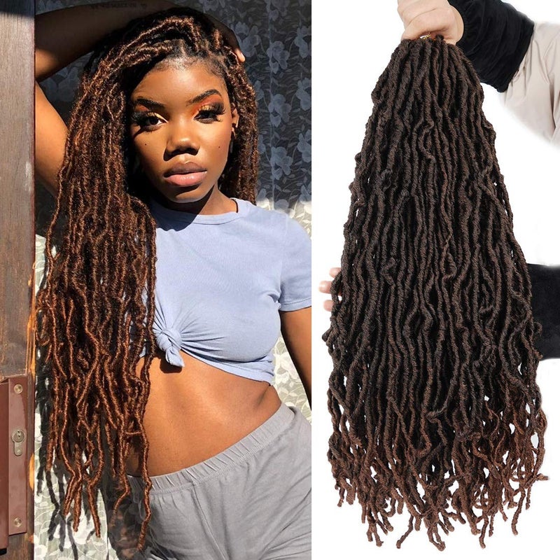 6 Packs New Faux Locs Brown Crochet Hair Most Natural New Soft Locs Crochet Hair New Ombre Goddess Locs Crochet Hair for Black Women 24inch 6packs M30