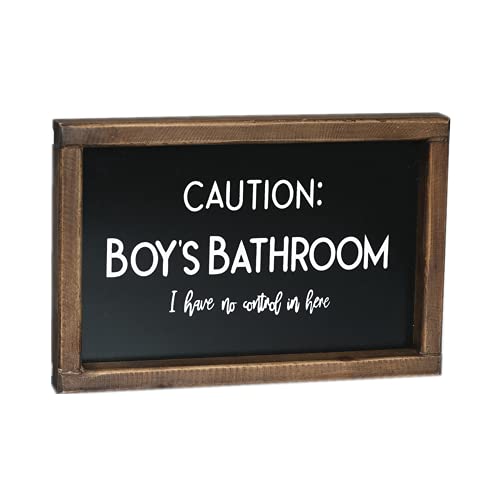 Lavender Inspired Kid's Bathroom Sign, Half Bath Sign, Farmhouse Wall Decor with Funny Quotes-Caution: Boy's Bathroom, I have No Control in Here-Potty Humor - Image 1