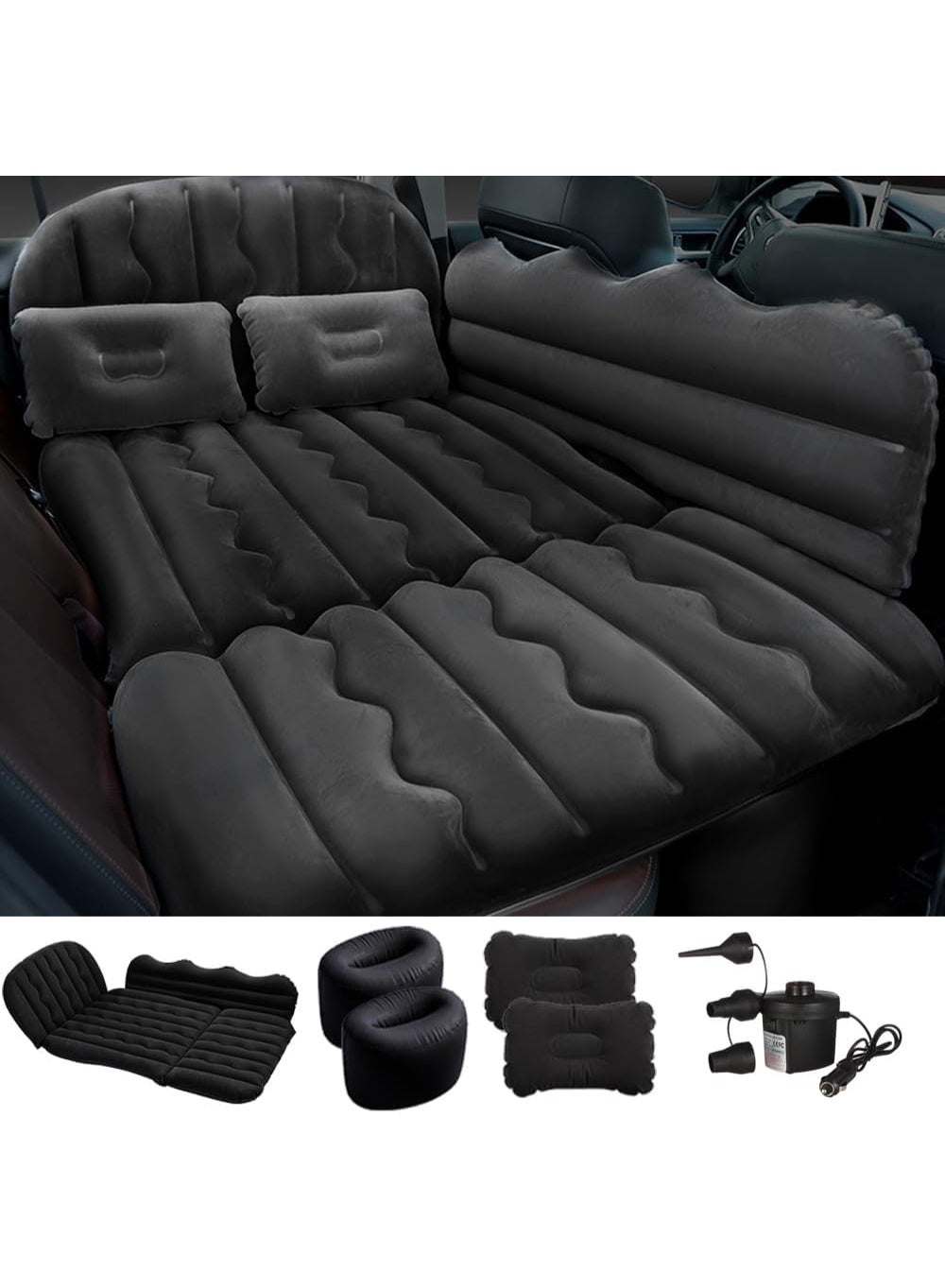 FALAHOM Car Inflatable Air Mattress Bed,Travel Mattress Bed with 2 Pillows&Air-Pump for Back Seat,Universal Car Cushion Portable Floating Sleeping Pad for Hiking Camping,Ideal for Kids and Adults