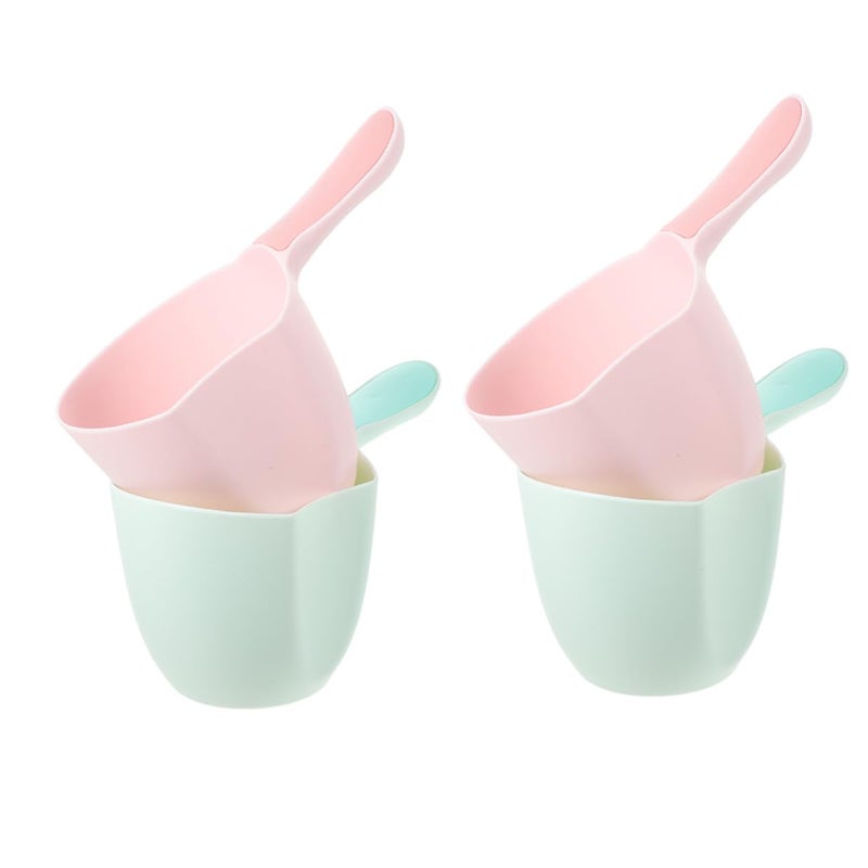 Light Pink and Green Plastic Bath Scoop Set 4PCS Multipurpose Water Ladle for Kitchen and Home Bathing - Image 2