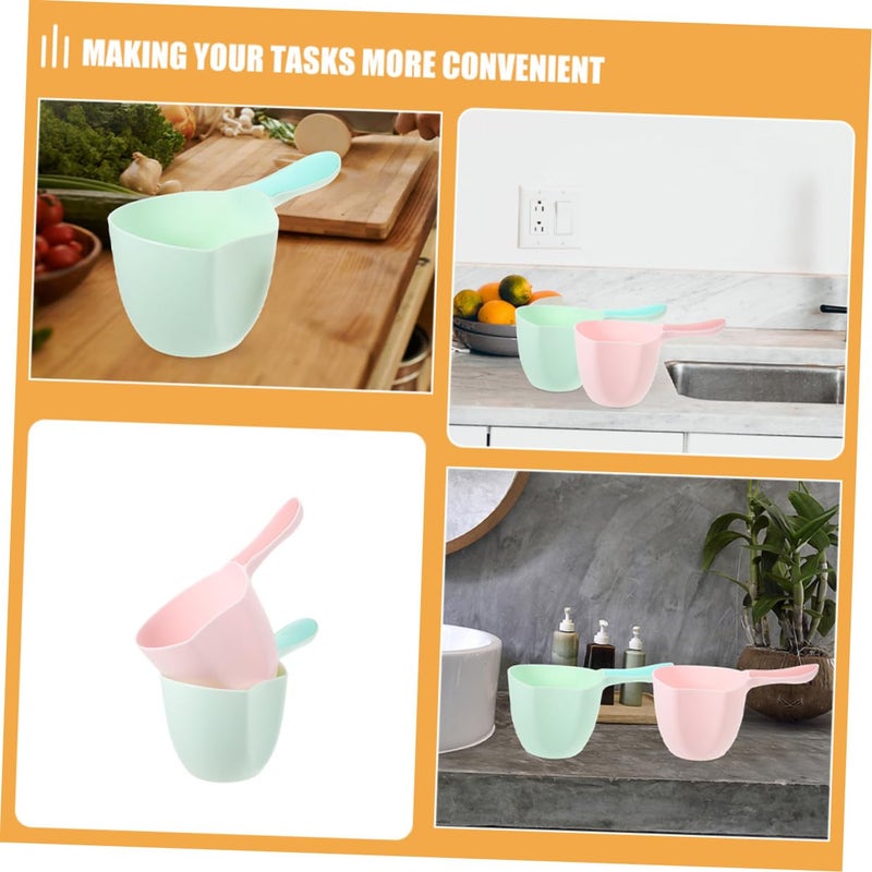 Light Pink and Green Plastic Bath Scoop Set 4PCS Multipurpose Water Ladle for Kitchen and Home Bathing - Image 4