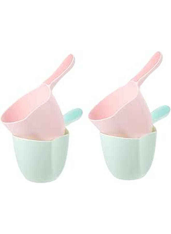 Light Pink and Green Plastic Bath Scoop Set 4PCS Multipurpose Water Ladle for Kitchen and Home Bathing - Image 1