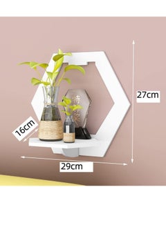 KASTWAVE Shelves for Wall, PVC Floating Shelf Easy Assembly, 29x29x18cm, Practical and Decorative Shelf for Children's Room, Living Room, Bedroom, Hexagon, White, Set of 3  - Image 2