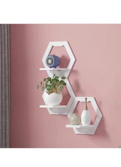 KASTWAVE Shelves for Wall, PVC Floating Shelf Easy Assembly, 29x29x18cm, Practical and Decorative Shelf for Children's Room, Living Room, Bedroom, Hexagon, White, Set of 3  - Image 5