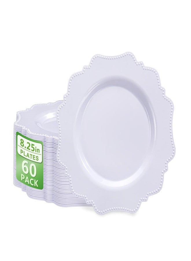 COLOSUS 60pcs White Plastic Dessert Plates - 8.25 Inch- Heavy Duty Disposable Plastic Appetizer/Salad/Cake Plates for Party Wedding and Everyday Use - Image 1