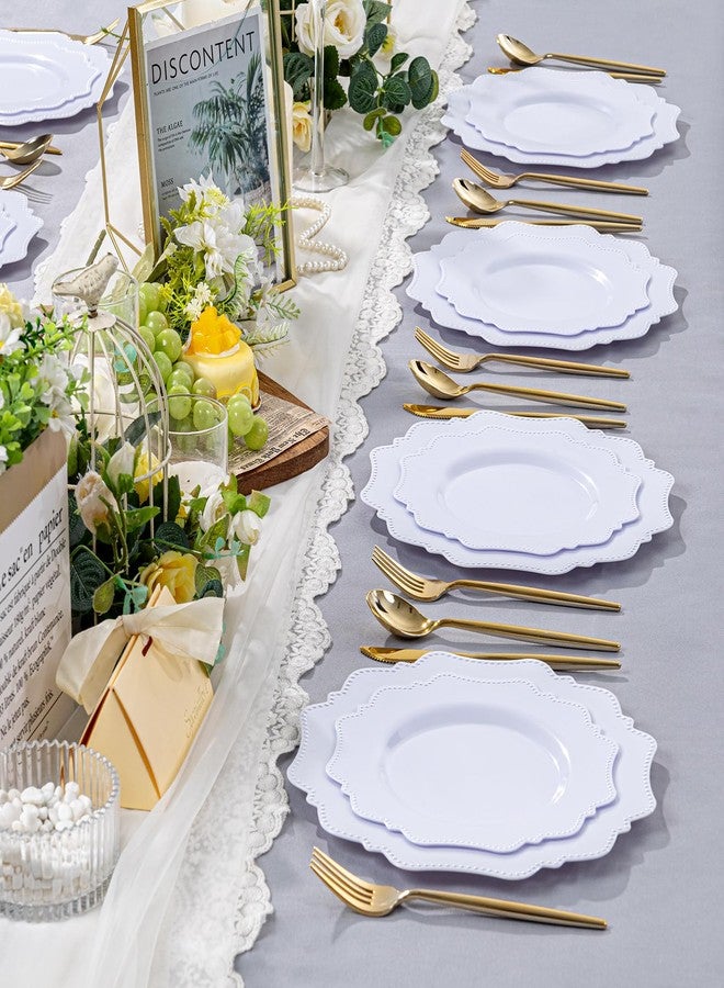 COLOSUS 60pcs White Plastic Dessert Plates - 8.25 Inch- Heavy Duty Disposable Plastic Appetizer/Salad/Cake Plates for Party Wedding and Everyday Use - Image 3