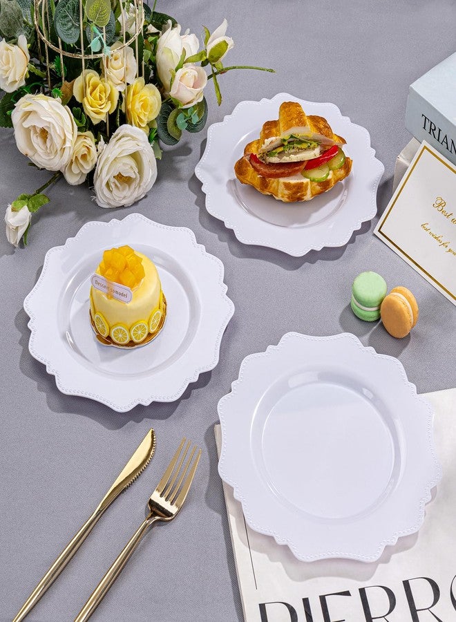 COLOSUS 60pcs White Plastic Dessert Plates - 8.25 Inch- Heavy Duty Disposable Plastic Appetizer/Salad/Cake Plates for Party Wedding and Everyday Use - Image 5
