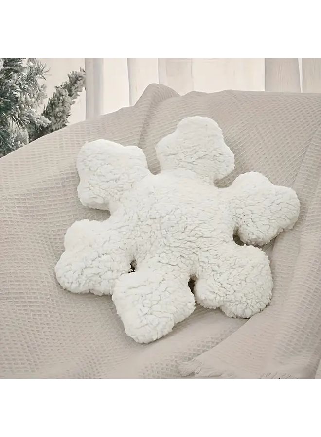 All Season Soft White Plush Snowflake Pillow Winter Theme Cushion For Sofa Bed Couch Hand Washable Decorative Accent With Snowflake Pattern Cozy Christmas And Year Round Decor No Lumps Classic - Image 1