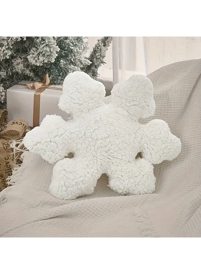 All Season Soft White Plush Snowflake Pillow Winter Theme Cushion For Sofa Bed Couch Hand Washable Decorative Accent With Snowflake Pattern Cozy Christmas And Year Round Decor No Lumps Classic - Image 2