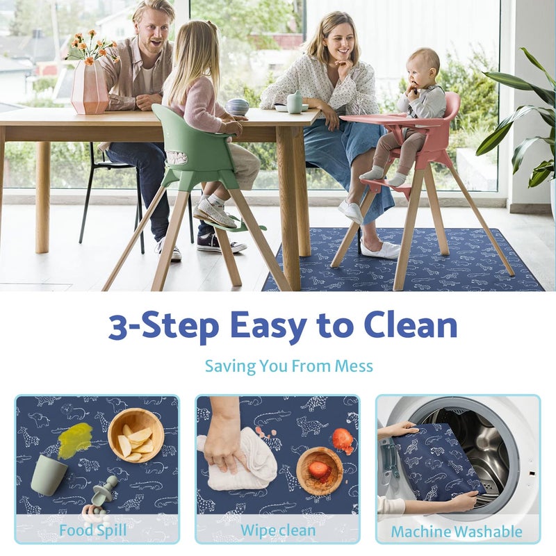 Blissful Diary Baby Splat Mat for Under High Chair, 50.4 x 50.4 Inch Wipeable Splash Mat, Waterproof and Washable, Anti-Slip Floor Protector, Safari Animals - Image 5
