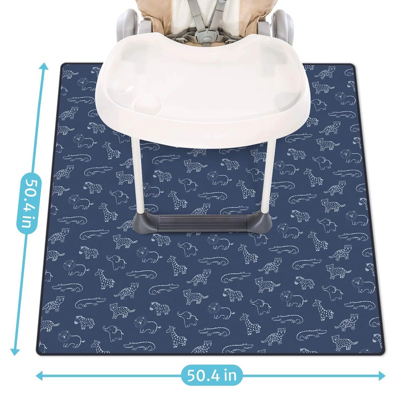 Blissful Diary Baby Splat Mat for Under High Chair, 50.4 x 50.4 Inch Wipeable Splash Mat, Waterproof and Washable, Anti-Slip Floor Protector, Safari Animals - Image 3