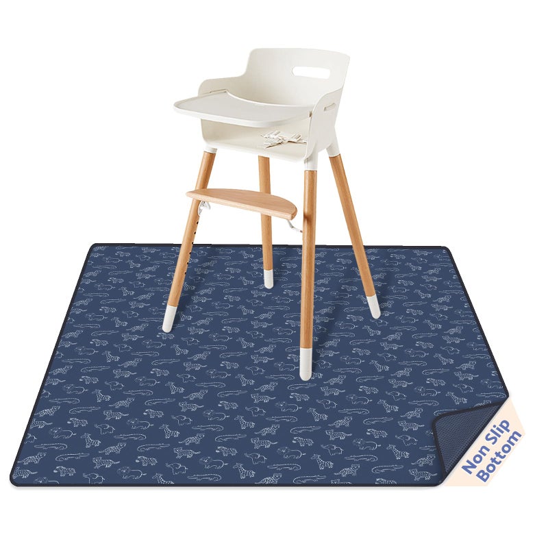 Blissful Diary Baby Splat Mat for Under High Chair, 50.4 x 50.4 Inch Wipeable Splash Mat, Waterproof and Washable, Anti-Slip Floor Protector, Safari Animals - Image 1