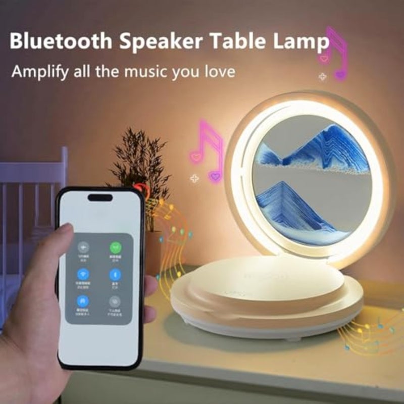 Moving Sand Art Picture Lamp for bedroom and living room, acrylic and wood, warm white and amber, wireless charging and Bluetooth speaker integration - Image 2