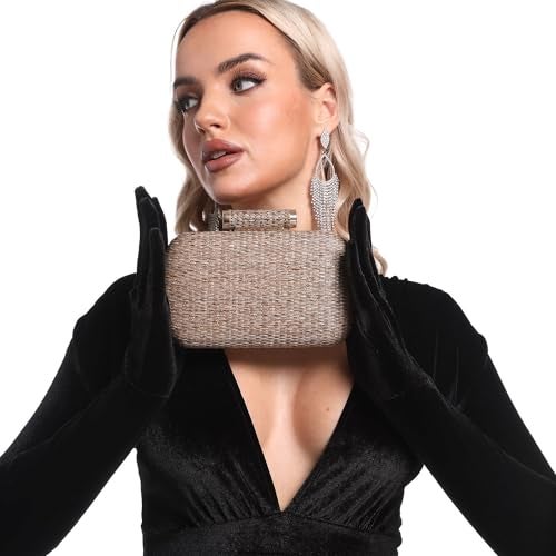 Boutique De FGG حقيبة كلاتش من القش من بوتيك دي FGG للنساء، حقيبة شاطئ صيفية، حقيبة زفاف، حقائب يد مسائية مصنوعة يدويًا، حقيبة قش صغيرة، كاكي - Image 3
