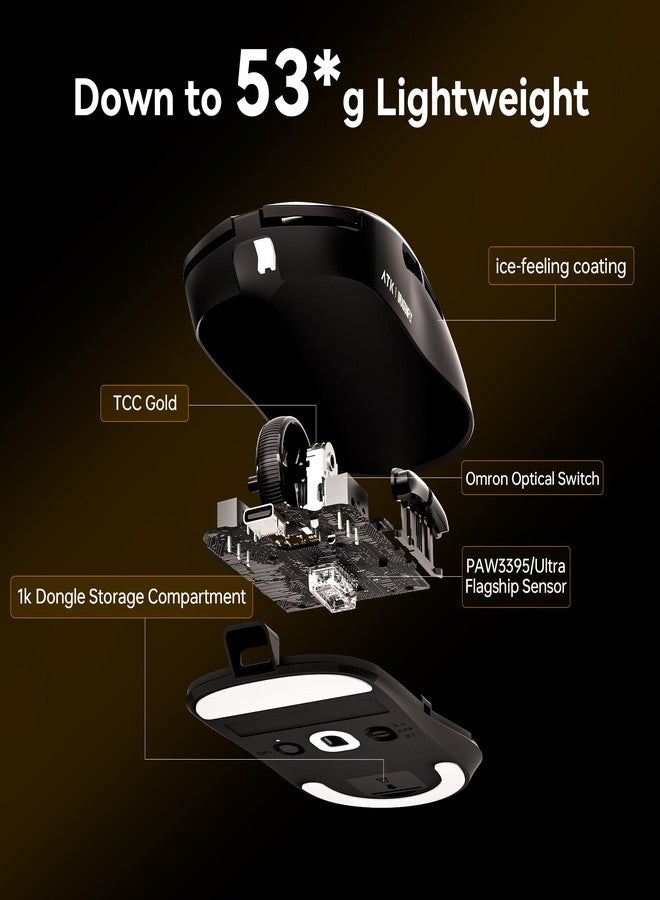اي تي كي ماوس الألعاب اللاسلكي ATK Dragonfly A9 Series، خفيف الوزن 53-57 غرام، مستشعر PAW3950 Ultra / PAW3395، دقة تصل إلى 42000 نقطة في البوصة، معدل استجابة 8K، طلاء ذو ملمس بارد، اتصال ثلاثي الأوضاع (A9 SE، أبيض) - Image 3