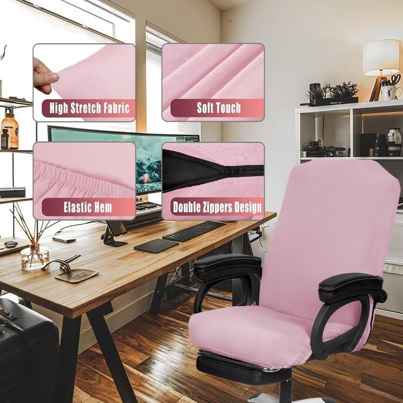 SARAFLORA 2 Pack Office Chair Covers, Stretchable Desk Chair Cover Removable Computer Chairs Cover for Office Chair with Zipper Universal Spandex Rotating Chair Cover Anti-dust Chair Slipcover,Pink - Image 2