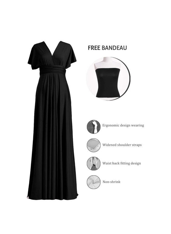 72styles Women's Elegant Formal Bridesmaid Evening Gown Sleeveless Ruched Party Cocktail Maxi Long Infinity Dress with Bandeau Black - Image 3