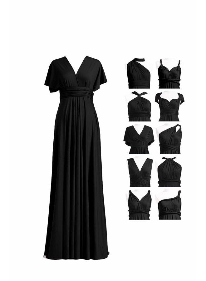 72styles Women's Elegant Formal Bridesmaid Evening Gown Sleeveless Ruched Party Cocktail Maxi Long Infinity Dress with Bandeau Black - Image 1