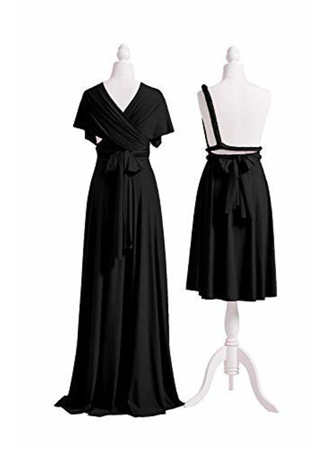 72styles Women's Elegant Formal Bridesmaid Evening Gown Sleeveless Ruched Party Cocktail Maxi Long Infinity Dress with Bandeau Black - Image 4