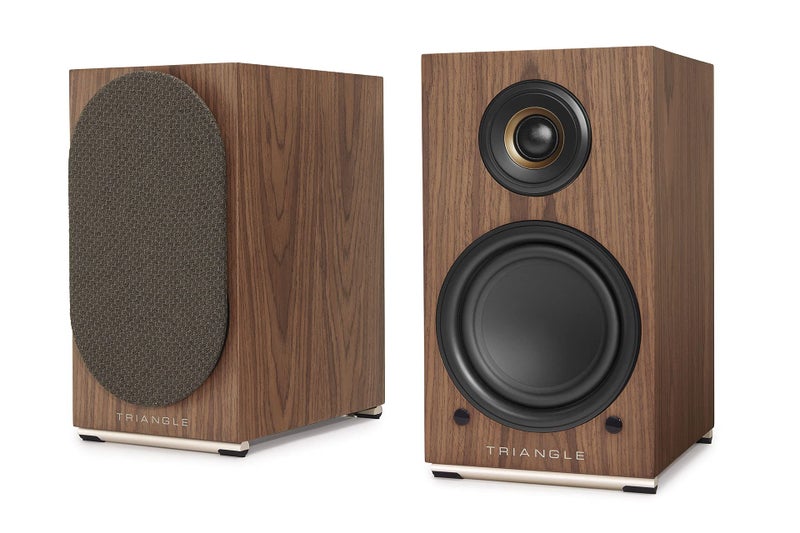 triangle - AIO Twin - Wi-Fi & Bluetooth Active Bookshelf Speakers with 2x50W Amplifier - HD Audio - Phono/Turntable + Optical TV Inputs - 165 x 304 x 235 mm - Brown Maple (Pair) - Image 1