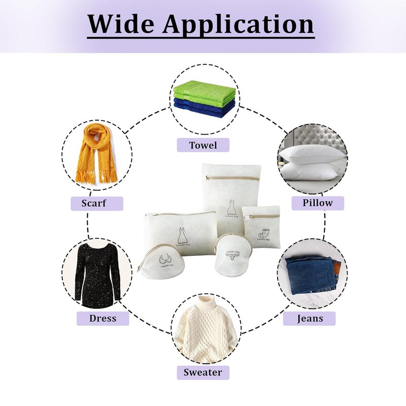 Kuber Industries Kuber Industries 10 Piece Laundry Bags Reusable Mesh Laundry Bags Laundry Washing Bags for Blouse Bra Panty Hosiery Lingerie Jeans Clothes Storage Bag SMWBN004 White Pack of 2 - Image 4