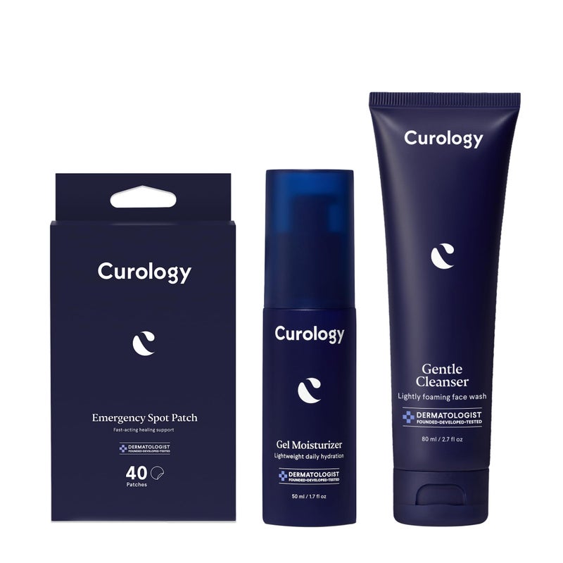 Curology Essentials Bundle, Emergency Spot Pimple Patches for Face, Gentle Facial Cleanser, and Lightweight Gel Face Moisturizer - Image 1