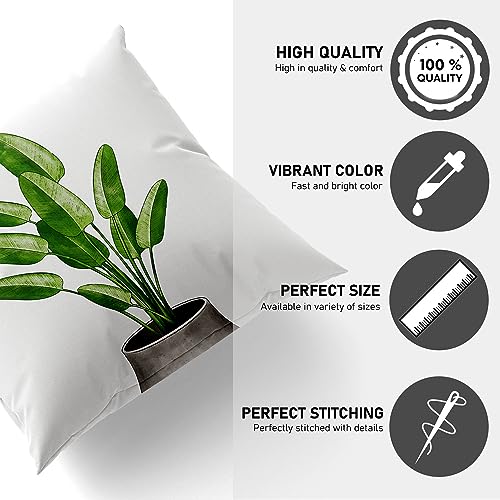 HOOPY Canvas Set of 5 Designer Decorative Throw Pillow/Cushion Covers (16 Inch X 16 Inch, White Tropical Plant Print), 100 TC - Image 5