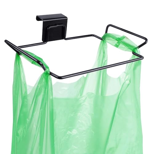 KolorFish Stainless Steel Trash Bag Holder for Kitchen Cabinets Doors and Cupboards, Under Sink Bag Holder, Garbage Bag Rack (Black) - Image 1